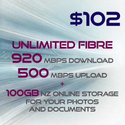 Package Deal! Unlimited 920/500 fibre broadband + 100GB NZ online storage