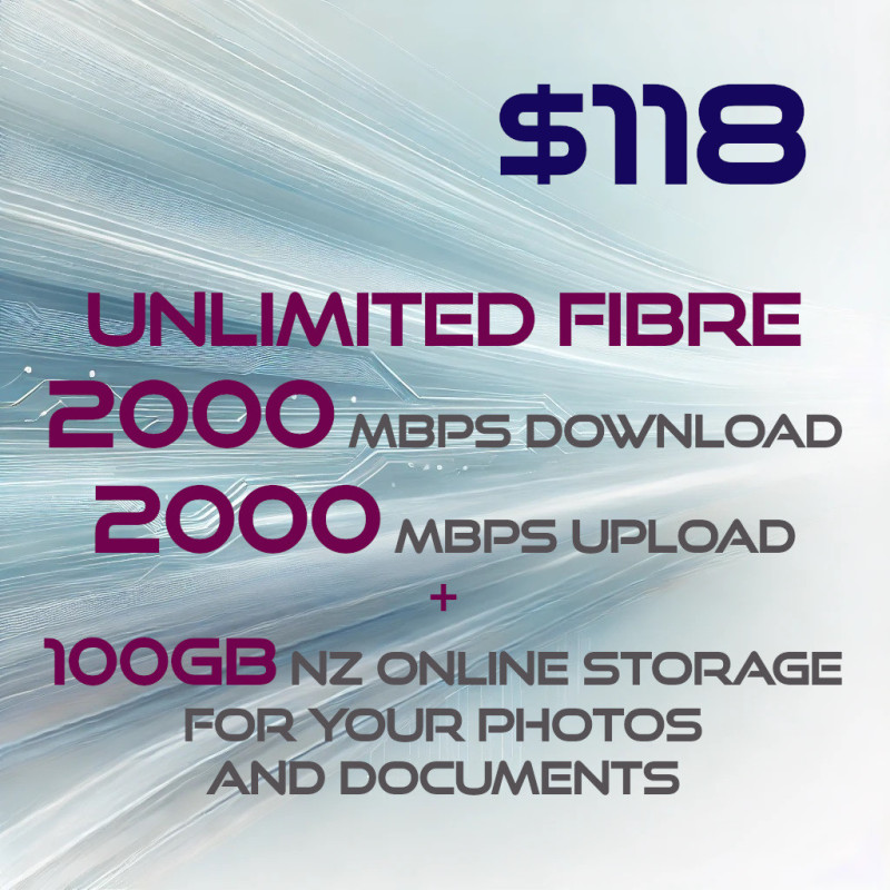 Package Deal! Unlimited 2000/2000 Hyper fibre broadband + 100GB NZ online storage