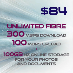 Package Deal! Unlimited 300/100 fibre broadband + 100GB NZ online storage