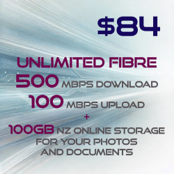 Package Deal! Unlimited 500/100 fibre broadband + 100GB NZ online storage (Upgraded from 300Mbps)